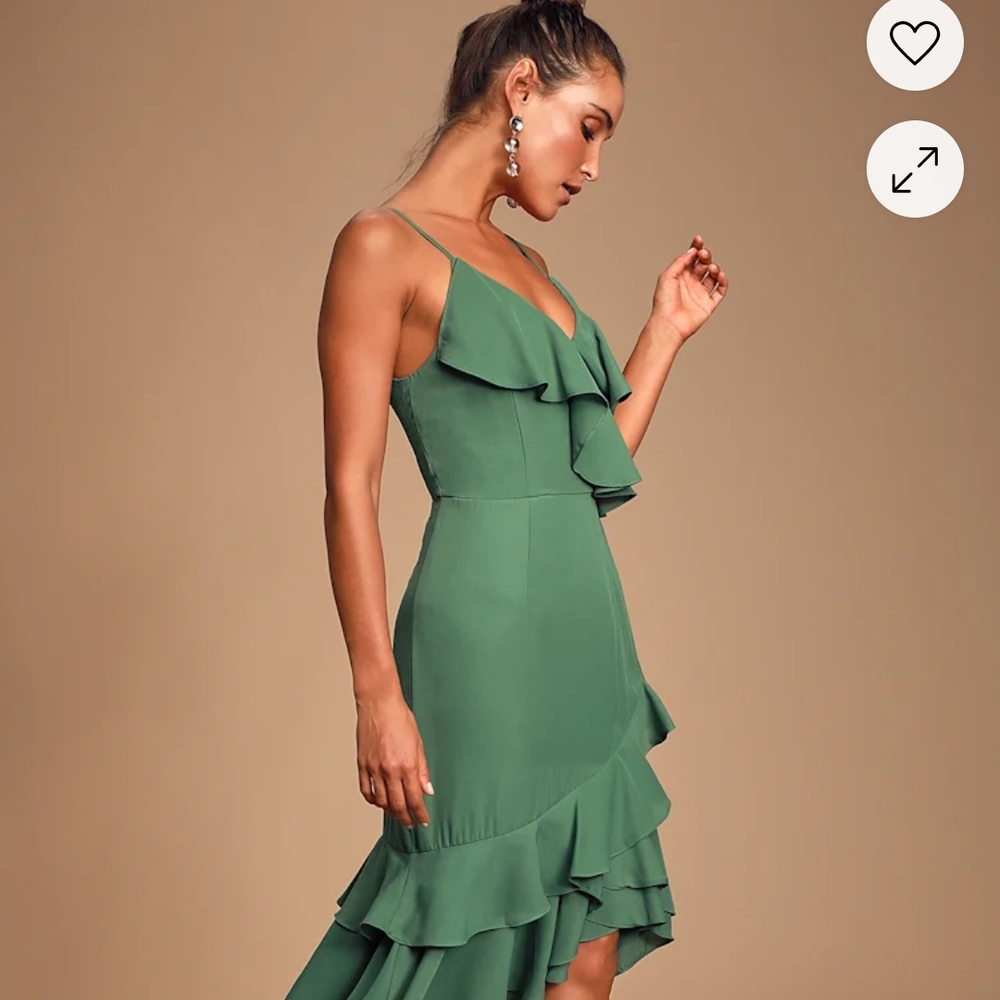 Lulu's Sage Green Ruffled High-Low Dress - Picture 2 of 11